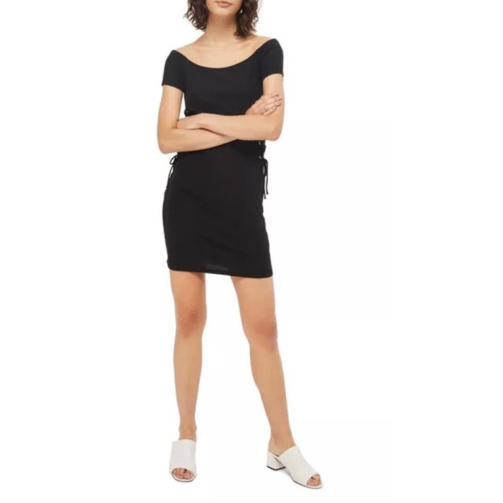 Topshop black bodycon dress with lace up sides